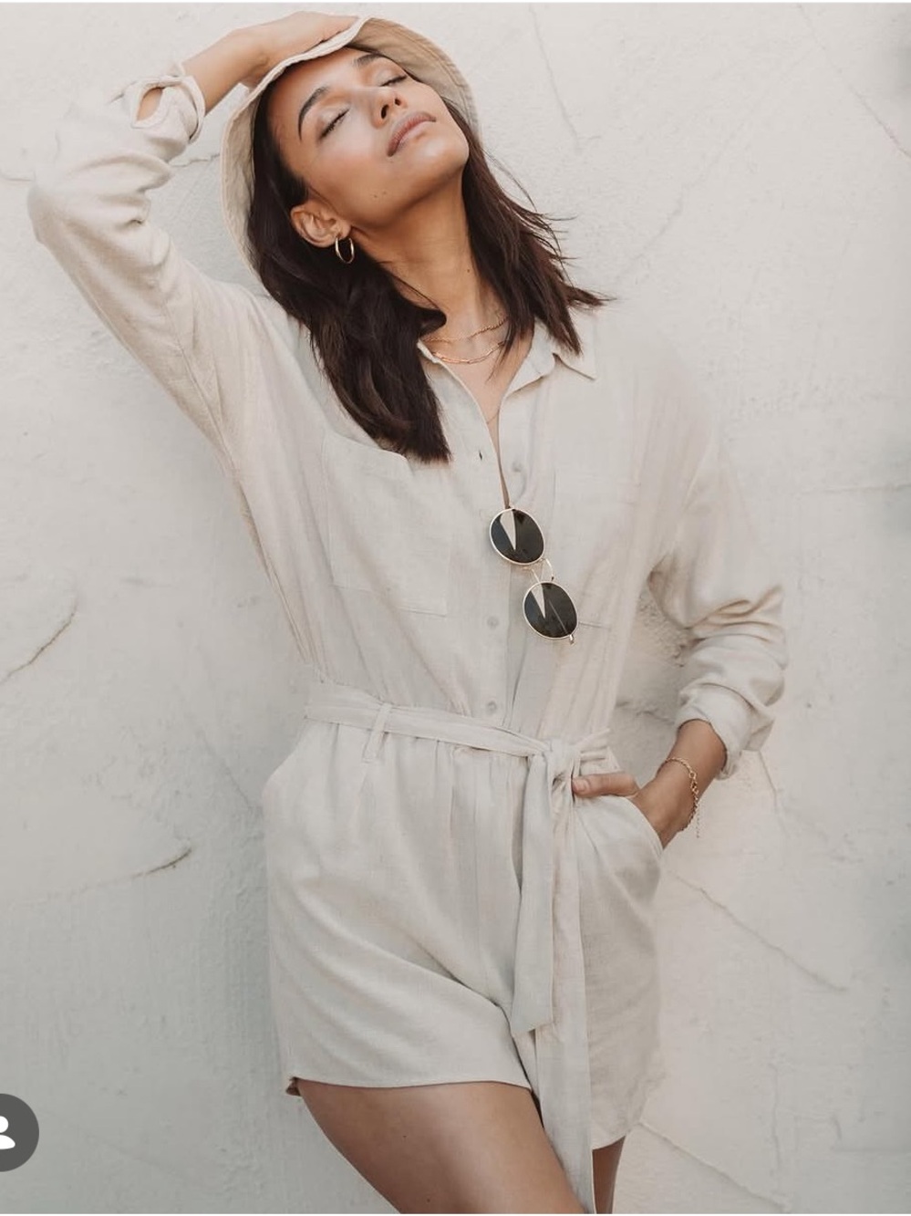Gentle Fawn Natural Linen Button-Up Romper